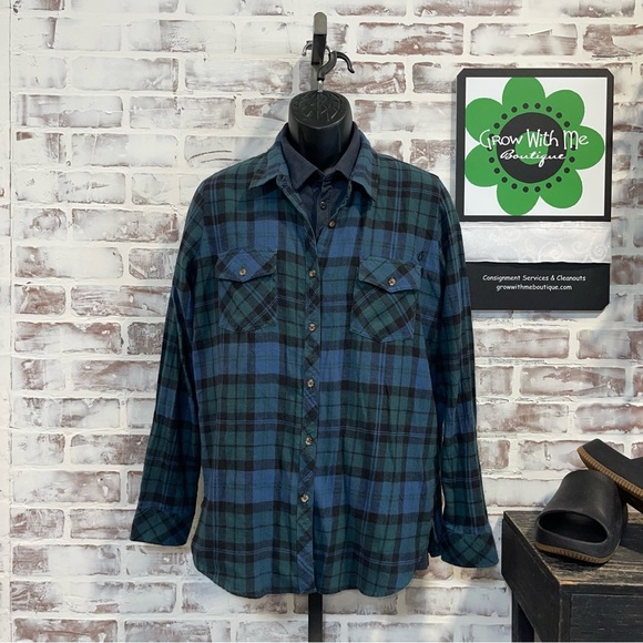 Volcom Green and Blue Plaid Button-Down Shirt - Picture 1 of 7